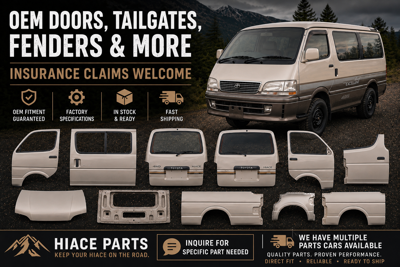OEM HiAce Body Parts — Doors, Tailgates, Fenders & More