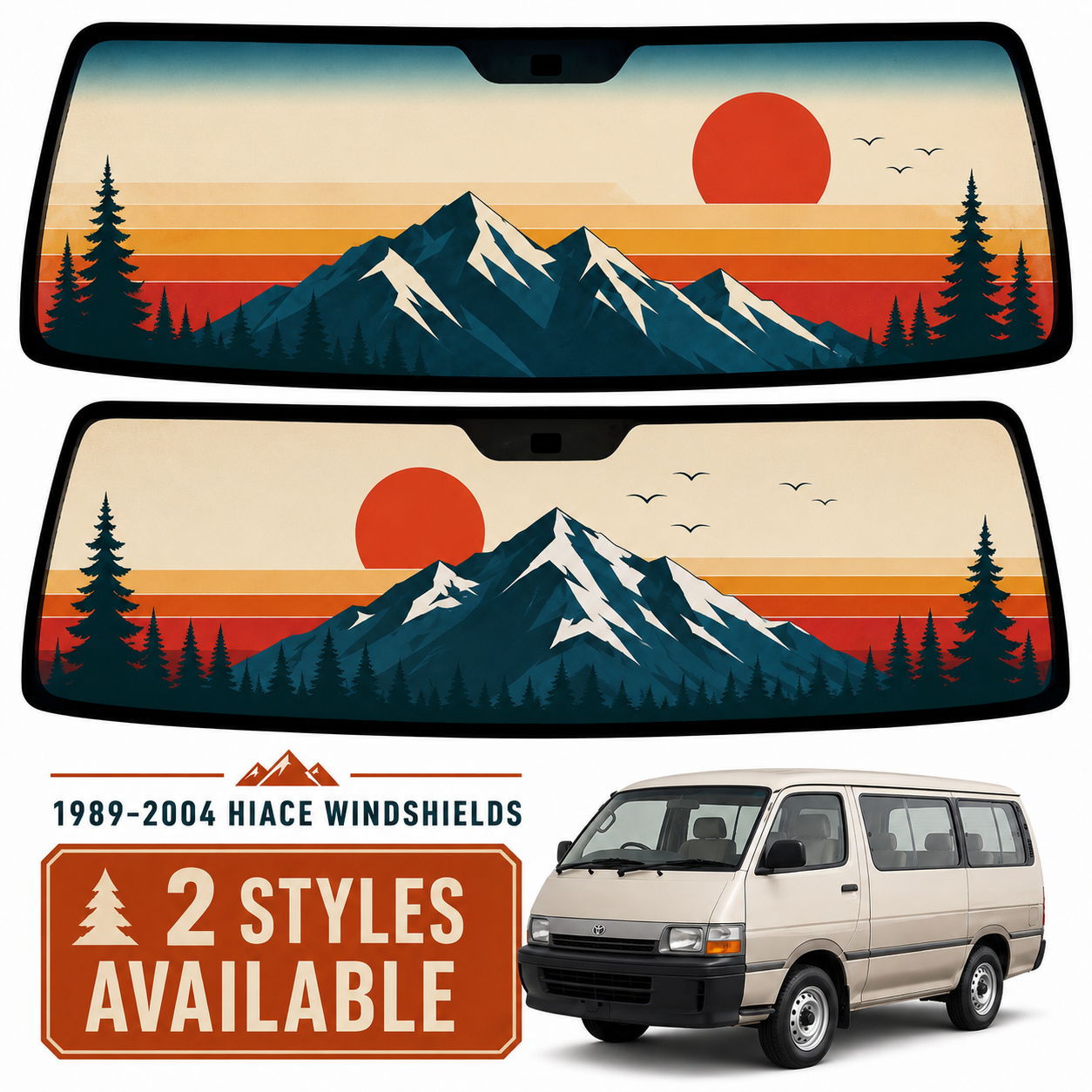 1989-2004 HiAce Windshields — 2 Styles Available